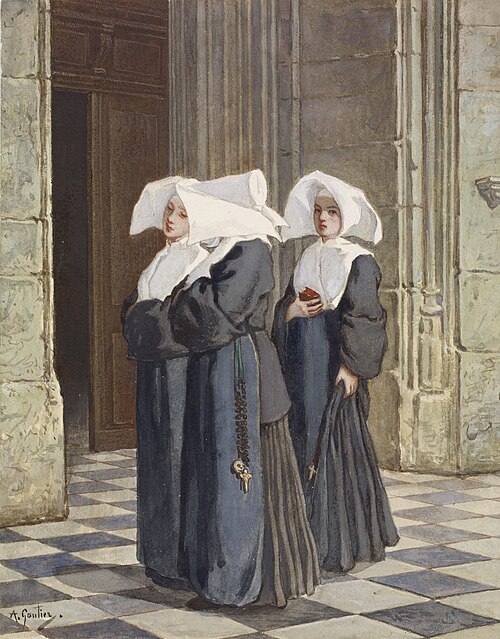 'Three nuns in the portal of a church' (1860) Armand Gautier